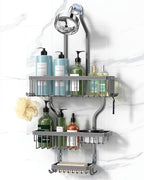 YASONIC Shower Caddy Hanging - Never Rust Organizer - Aluminum over The head caddy with 10 Hooks for Razor/Sponge - Shower Rack with Soap Basket - Grey - color: Grey