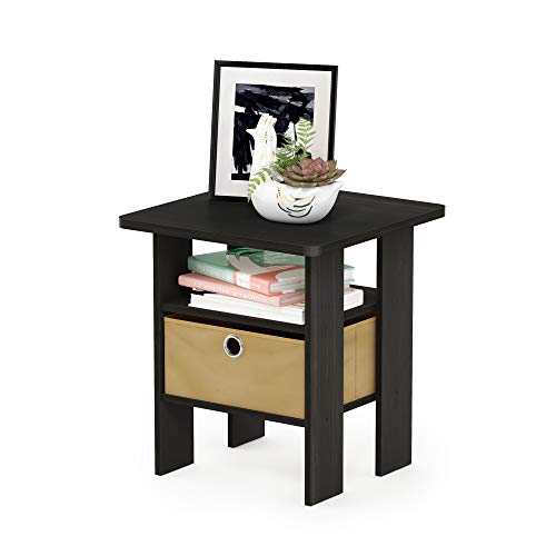 Furinno ANDREY Side Table, End Table, Night Stand with Open Shelves and Storage Bin, Bedside Table, for Living Room, Bedroom, Espresso - color: Espresso/Brown, size: 1-Pack, Center Bin