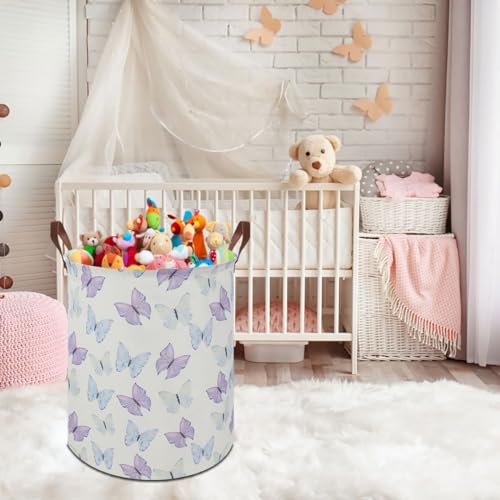 19.7" Butterfly Laundry Basket,Kids Dirty Clothes Hamper,Waterproof Toys Storage Bin,Room Decor,Gift Baskets,Baby Nursery Hamper(Blue & Purple Butterfly) - color: Blue & Purple Butterfly