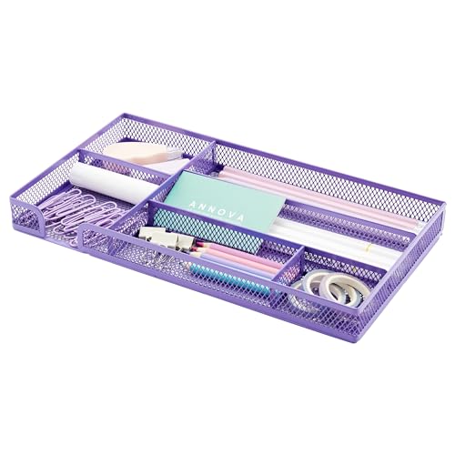 Annova Desk Drawer Organizer Tray for Office Organization - Metal Mesh - Storage Tray with Dividers for Pens, Desktop Accessories, Bathroom, Kitchen, Makeup and Office Supplies (Small, Purple) - color: Purple, size: Small