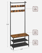 VASAGLE Hall Tree with Bench and Shoe Storage, Entryway Bench with Coat Rack Stand and Shoe Rack, 9 Movable Hooks, Top Bar, Fabric Shelves, Industrial, Rustic Brown and Black UHSR411B01 - color: Rustic Brown + Black, size: 25.2"W