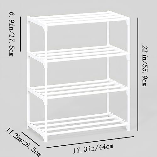 4-Tier Small Shoe Rack, Metal Stackable Kids Shoe Shelf Storage Zapateras Organizer,Narrow Shoe Rack Sturdy for Closet Hallway Entryway Living Room Bedroom (White) - size: 4-White