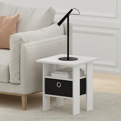 Furinno Andrey Set of 2 End Side Night Stand/Bedside Table with Bin Drawer, 2-Pack, White/Black - color: White/Black, size: 2-Pack, Center Bin