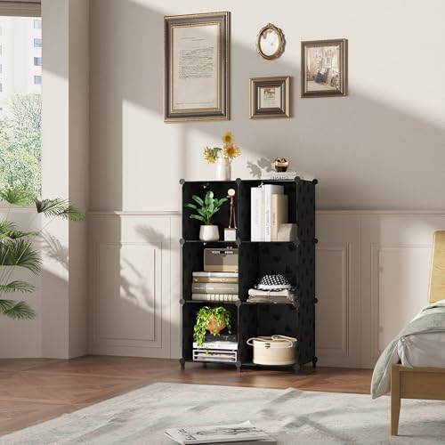 UNKU Cube Storage Organizer, 6 Cube Closet Organizer Storage Shelves, DIY Stackable Bookcase, Clothes Organizer Shelf for Closet, Bedroom, Living Room, Cabinet, Home, Office, Black - color: Black, size: 6cube