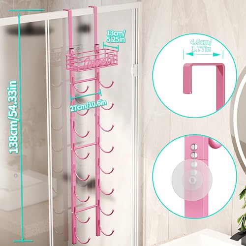 HapiRm Towel Racks for Bathroom Storage - 9 Tier Over The Door & Wall Mount Rolled Towel Storage Organizer Holder with Metal Shelf Basket for Small Bathroom, Camper, Rv - Pink, Patented - color: Pink, size: 9-Tier