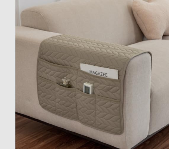 Sofa Armrest Organizer Armchair Caddy for Sofa Couch Remote Control Bedside Storage Organizer Non-Slip Arm Chair Recliner Caddy for TV Remote Control Book Magazines Phone Ipad - color: Light Coffee