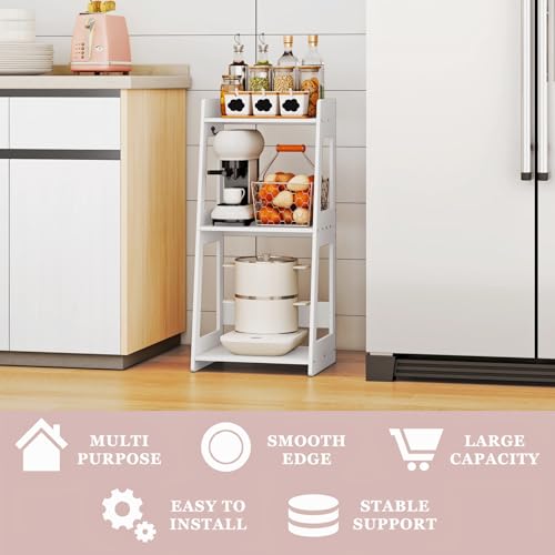 3-Tier Bathroom Ladder Shelf Freestanding, White Floor Shelves Open Shelving Unit, Small Bookshelf Nightstand for Home Study Laundry Room (11.0”D x 12.6”W x 26”H) - size: 11.0”D x 12.6”W x 26”H