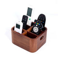 LYNG Acacia Wood Remote Control Holder Caddy, Solid Wood Organizer with 4 Adjustable Dividers & Handle, Remote Organizer for Coffee Table & Living Room