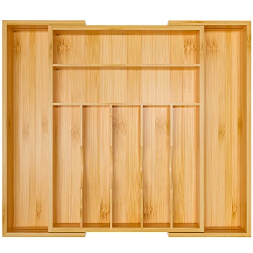 Utensil Organizer Silverware Tray For Drawer - Expandable Silverware Organizer Bamboo Flatware Organizer for Kitchen Utensils and Cutlery, Living Room Storage Box W13.5"-19.9" x L17.6" (Yellow) - color: Yellow, size: 9 Slot