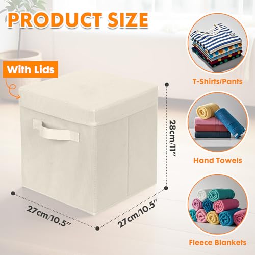 ShellKingdom Storage Bins, Foldable Fabric Storage Cubes with Lid, Clothes Storage Organizer Drawer For Closet Toys Storage, 10.5 X 10.5 X 11 INCH, 2 Pack (Beige) - color: Beige, size: 11 inch (2 Pack)