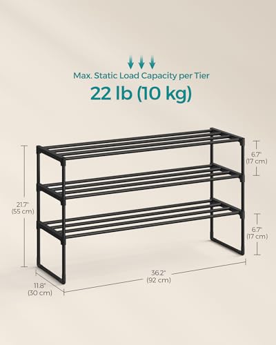 SONGMICS Shoe Rack, 3-Tier Shoe Organizer, Metal Storage Shelf, Upright or Upside Down, for 16-20 Pairs, Stackable, for Entryway, 11.8 x 36.2 x 21.7 Inches, Black ULSA303B02 - color: Black, size: 3 Tiers (36.2"W)