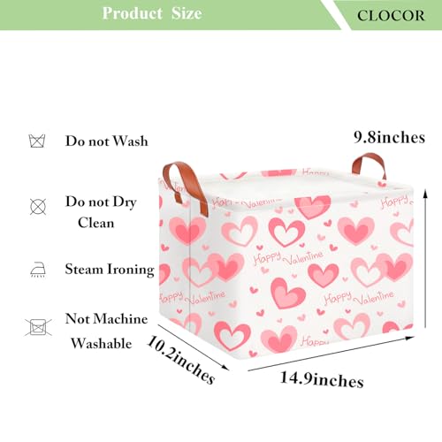 CLOCOR Rectangular Pink Valentines' Gift Basket Collapsible Cute Pattern Storage Bin,Waterproof Books Box with Handles,Storage Basket(Pink Happy Valentine) - color: Pink Happy Valentine