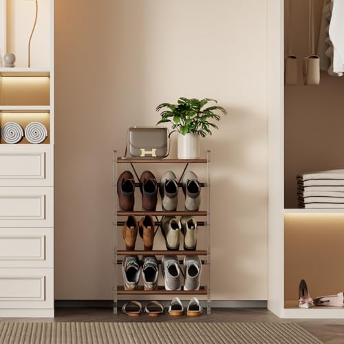 Shoe Rack, 4-Tier Slanted Shoe Storage Shelf, Narrow Shoe Rack for Entryway, Solid Wood and Acrylic Shoe Stand, Slim Shoe Shelf with Wooden Top ，Suitable for Bedrooms and Living Rooms - size: 48