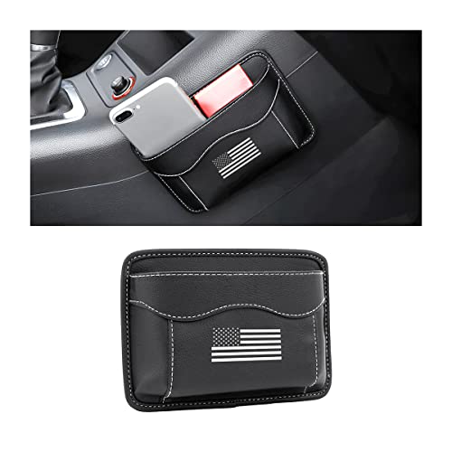 Moly Magnolia Car Seat Side Pocket Organizer, American Flag PU Leather Storage Bag, Pen Phone Holder Tray Pouch Seat Gap Filler, Interior Accessories for Auto Door Window Console (Black/Flag) - color: Black/Flag
