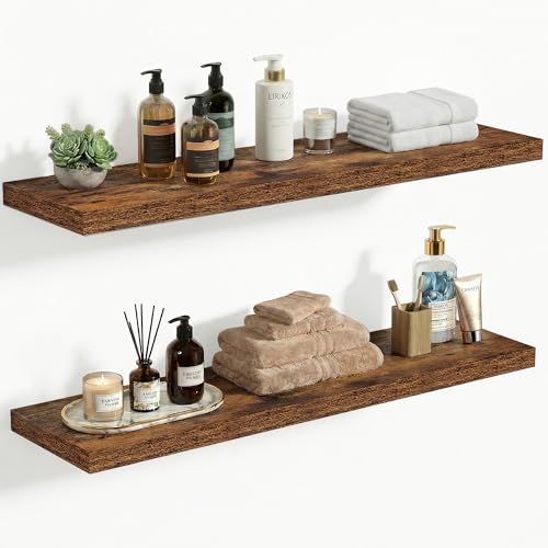 Vivelove 10 Inch Deep Floating Shelves 30 inch Long, 30 x 10 Wide Wall Shelves with Invisible Brackets, for Bedroom Bathroom Living Room Kitchen Office, Farmhouse Home Decor, Set of 2, Rustic Brown - color: Rustic Brown, size: 30”Wx10.2”Dx1.5”H
