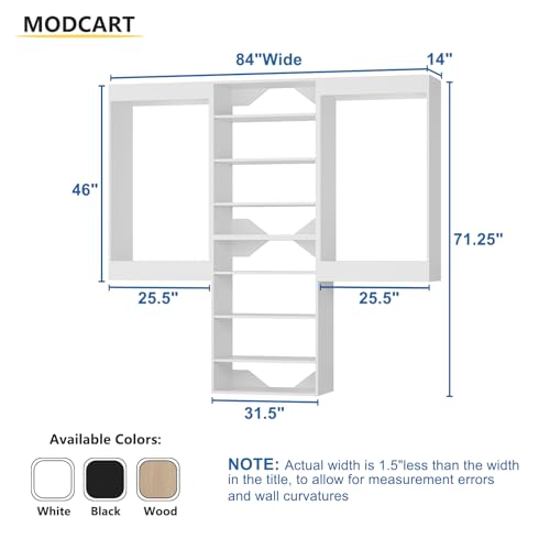 Modular Closet System, 84" Wide Closet Organizer System with Hanging and Towers, Wood Tower Closet Storage for Walk In Closets, Wall Mounted Wardrobe Organizer Kit System, Bedroom, White - color: White, size: 84" Wide, style: Double Hanging*2 + Shelf Towe