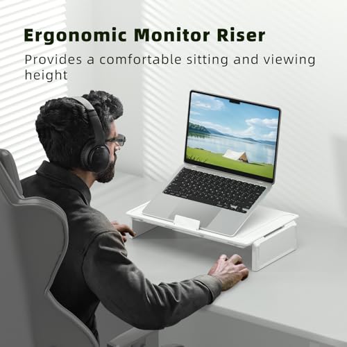 Heymaster Ergonomic Monitor Stand Riser, Laptop Stand Foldable Muti-Angle Adjustable Portable Foldable Stand with Heat-Vent Compatible with MacBook, Air, Pro, Surface Laptop (9-17 inches) (White) - color: White