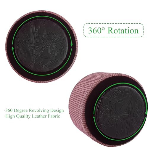 Round Leather Art Supply Organizer,Remote Control Holder,360 Degree Spinning,Multi-Functional Pencil Holder,4 Compartments Desktop Stationary Organizer(1-Wood Pink) - color: 1-Wood Pink