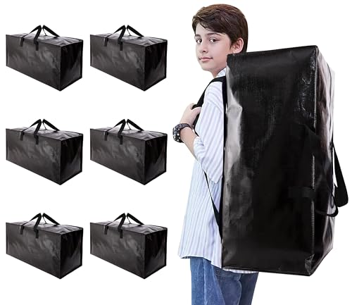 NATURELUX Heavy Duty Moving Bags with Backpack Straps and Strong Handles, Alternative to Moving Boxes and Storage Totes for Dorm Room Essentials, 6 Pack, Black - color: Black, size: 93 L - 6 pcs - Backpack