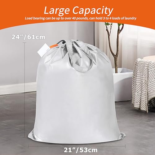 Polecasa Extra Heavy-Duty Laundry Bag 21x24”- Machine Washable Small Storage Bag with Reinforced Handles & Drawstring Closure & ID Tag for College Dorm Travel -Silver - color: Silver, size: 21" x 24" | 1 Pack