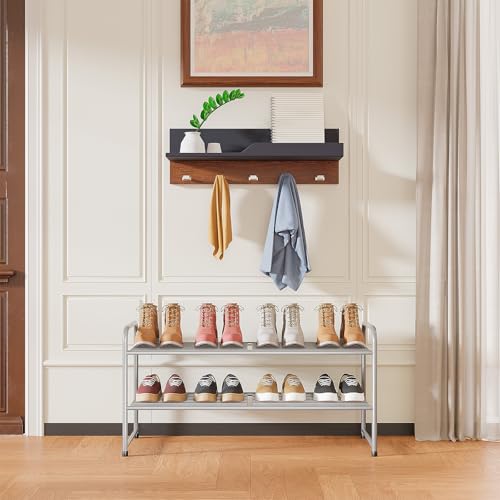 SUFAUY 2-Tier 33" Wide Shoe Rack, Closet Metal Wire, Stackable, Gray - color: Grey, size: 2 Tier