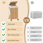 Handwoven Hamper with Lid, Laundry Basket with Wheels, Machine Washable Liner, Clothes Hamper for Bathroom Laundry Room Bedroom(Natural, 78L) - color: Natural/With Lid/78L