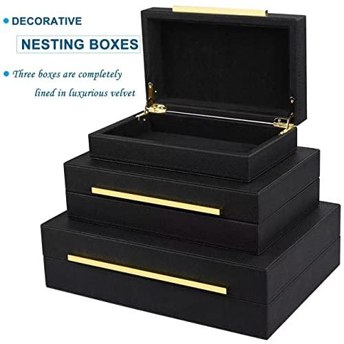Black Shagreen Box Faux Leather Set Of 3 Pcs Storage Decorative Boxes,Modern Stacking Decorative Boxes with Lids For Home Decor Coffee Table Top Storage Jewelry Box Organizer - color: Black, size: 3 pack