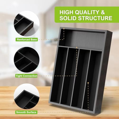 Unibambou Bamboo Kitchen Drawer Organizer - silverware organizer - Cutlery Tray - Utensil Tray - drawer dividers and Utensil Holder with Wood Silverware Holder for Flatware Cutlery (5 Slots, Black) - color: Black, size: Medium 10x14 Inch