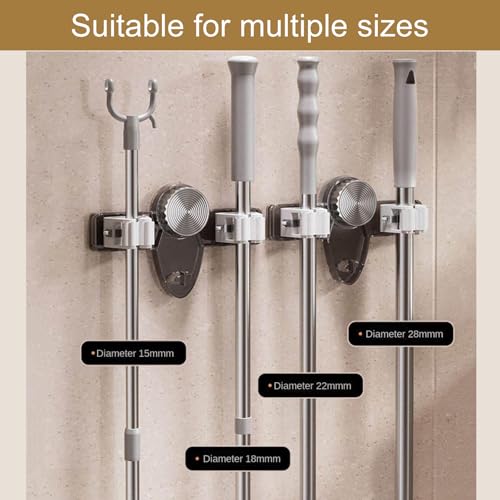 Broom Hanger Mop Hanger, Wall Mount Mop Grippers, No Punching Required Broom Hanger Organizer for Bathroom, Kitchen, Office, Laundry Room, Home Garden, Garage Storage and Organization Rack (Grey) - color: Grey