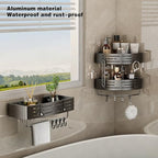 VOLPONE Corner Shower Caddy Adhesive Shower Shelf Corner No Drilling Bathroom Shower Organizer Storage Rack Rust-proof with Towel Bar (2-Pack, Gray) - style: Adhesive strip triangle with towel bar 2 Tier Gray