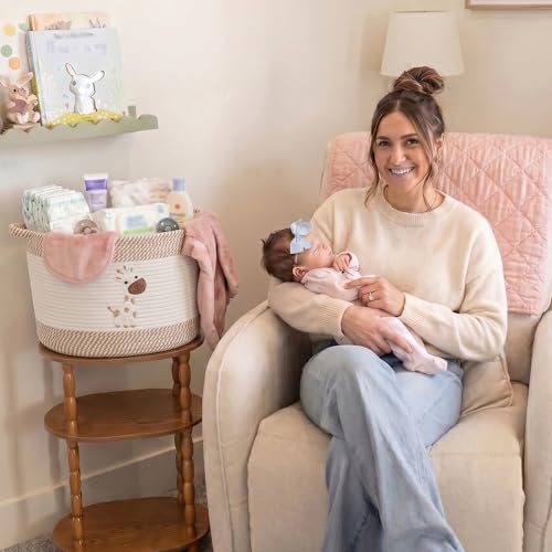Baby Laundry Basket for Nursery, Baby Storage Baskets, Soft Foldable Cotton Rope Bin with Cute Embroidered Designs for Home Toys Organizer - color: Giraffe