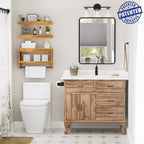 QEEIG Bathroom Floating Shelves for Wall - Shelf Over Toilet Paper Storage Farmhouse 16 inch Set of 3, Rustic Brown (028-40BN3) - color: Rustic Brown