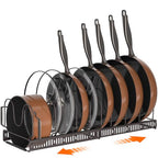 MUDEELA Pots and Pans Organizer Rack for under Cabinet, Expandable Pot Lid Kitchen Cabinet Organizer Holder with 10 Adjustable Compartment Cutting Board Organizer for Pan Lid Cookie Sheet Rack, Bronze - style: 10 Dividers-Bronze