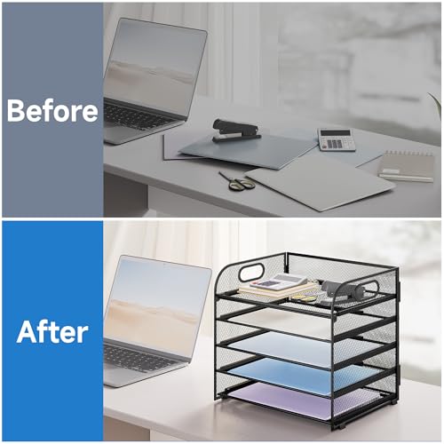 Paper Organizer Letter Tray with Handle Mesh 5 Trays Desk File Organizer Paper Sorter Desk Organizer for Office, Home or School-Black 2 Pack - color: Black 2 Pack, size: 12.6" x 9.1" x 13.4"