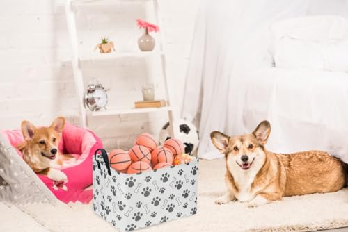 Rectangular Dog Basket,Dog Toy Bin,Dog Storage Basket Organizer.Waterproof PE Coating Puppy Storage Bin with Handles.Dog room decor,Dog Toys,Books,Kid's Gifts basket. (Dog Paw) - color: Dog Paw