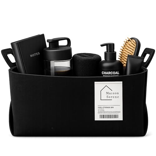 Felt Storage Bin - Foldable Fabric Storage Basket with Handles, Multi-Purpose Storage Organizer for Shelves, Closet, Toys, Clothes, Blankets, Bedroom, Living Room & Nursery, BLACK, Small - color: BLACK, size: S