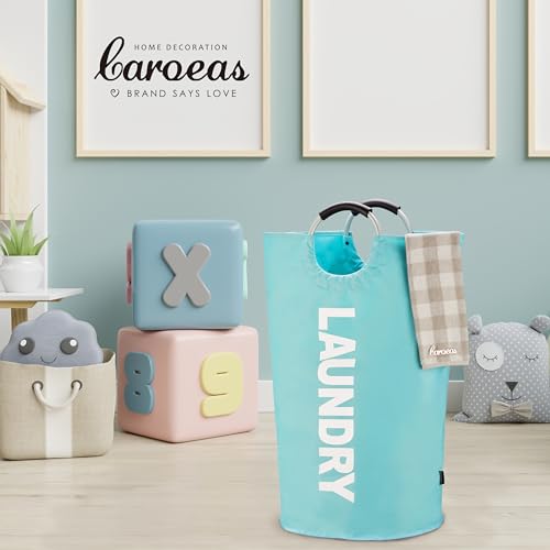 Caroeas 125L Laundry Basket,Large Laundry Hamper, Laundry Bag with Padded Handles, Clothes Hamper Stands Up Well, Collapsible Free Standing Easy Storage Washing Bin (Light Blue,125L) - color: Light Blue, size: 125L