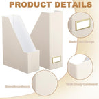 Feifeiya Magazine File Holder Set of 6 Stylish Sturdy Cardboard File Boxes Desk Organizer Beautiful Magazine Holder Rack with Gold Label Holder for Home Office Desktop Bookshelf Classroom(Beige) - color: Beige