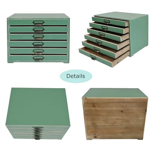 Vintage Wooden Desktop Organizer Cabinet with 6-Drawer Rustic Wood Shelf Drawer Antique Card Catalog Cabinet Distressed Decor Jewelry Cosmetics Craft Paper Storage Box for Home Office (Green#2) - color: Green#2