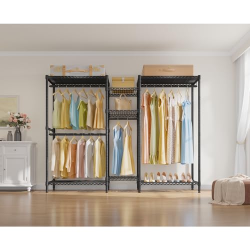 VIPEK L6 Heavy Duty Clothes Rack L Shape Clothing Rack 5-Tier Wire Garment Rack Freestanding Closet with 7 Adjustable Shelves & 4 Hanging Rods, 42.1" L x 42.1" W x 76.4" H, Max Load 850LBS, Black - color: Black, size: Small
