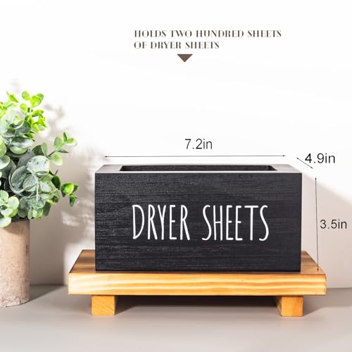 zoocatia Laundry Room Decor Dryer Sheet Container Wood Detergent Dispenser Organization and Storage Box Holder for Laundry Pods, Dryer Balls, Black - color: Black-1