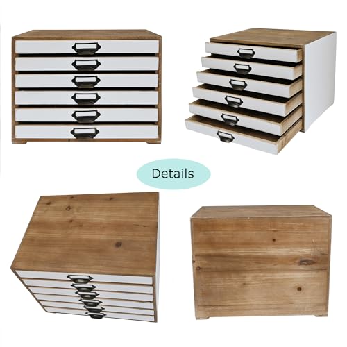 Vintage Wooden Desktop Organizer Cabinet with 6-Drawer Rustic Wood Shelf Drawer Antique Card Catalog Cabinet Distressed Decor Jewelry Cosmetics Craft Paper Storage Box for Home Office (White) - color: White