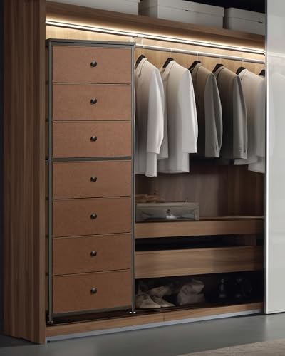 Mifuro Tall Fabric Dresser for Bedroom, Vertical Storage Organizer Tower with 7 Drawers, Chest of Drawers with Bins, Steel Frame, Wood Top for Bedroom, Closet, Entryway Grey - color: Brown, size: 7 Large Drawers
