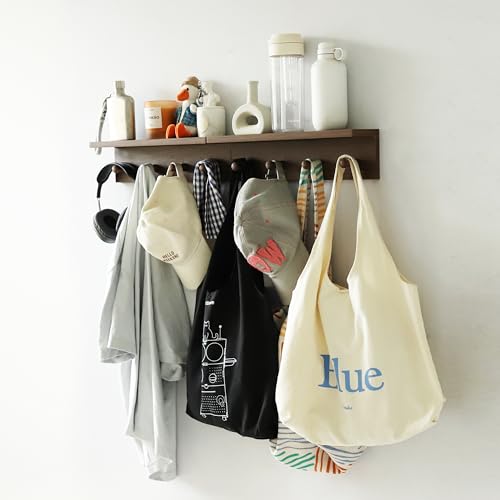 Entryway Coat Rack Hooks with Shelf, Sturdy Wooden Floating WallOrganizer Shelf with 4 Hooks siutable for Entrance, Mudroom, Kitchen, Bathroom,.etc(2pc-Walnut Finish) - color: Walnut 2PC