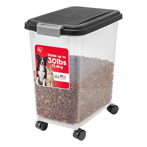 IRIS USA Airtight Dog Food Storage Container, Up to 30 lbs, Attachable Wheels, for Dog Cat Bird and other Pet Food Storage Bin, Keep Fresh, Easy Mobility, BPA Free, Black - color: Black, size: 30 lbs