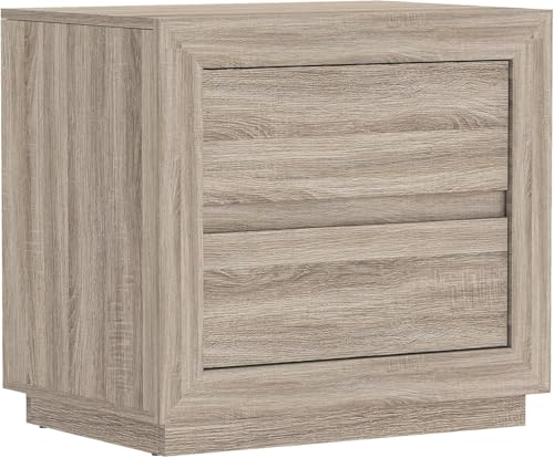Manhattan Comfort Soren 26" Contemporary Nightstand with 2 Drawers, Modern Wood Design Bedside Table, Handle-Less Storage Drawers, Compact & Functional, Natural Oak - color: Natural Oak