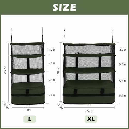 Surblue Hanging Closet Storage Bag Collapsible 3-Shelf Washable Oxford Fabric with 2 Hooks (L 11.41 * 11.41 * 19.68in, Dark Green) - color: Dark Green, size: L 11.41*11.41*19.68in