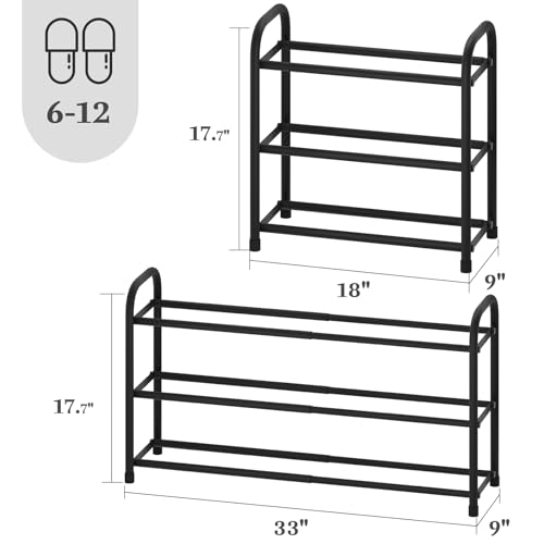 Expandable Shoe Rack, 3-Tier Metal Small Shoe Rack, Adjustable Shoes Organizer, Storage Shelf for Closet, Entryway, Black - color: Black, size: 3-Tier
