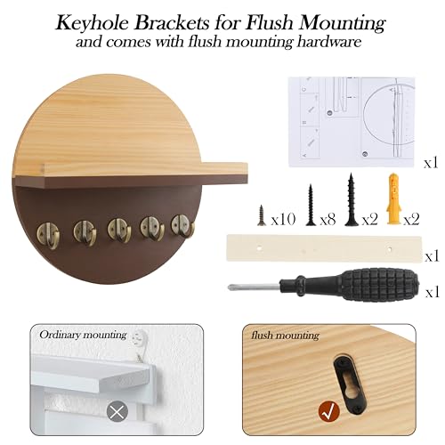 Gurfuy Key Holder for Wall with Shelf - Wood Mail Organizer and Rack with Shelf Hooks Wall Mounted for Entryway Decor Magazines Letter Storage Farmhouse Living Room Bedroom Doorway Brown - color: Brown