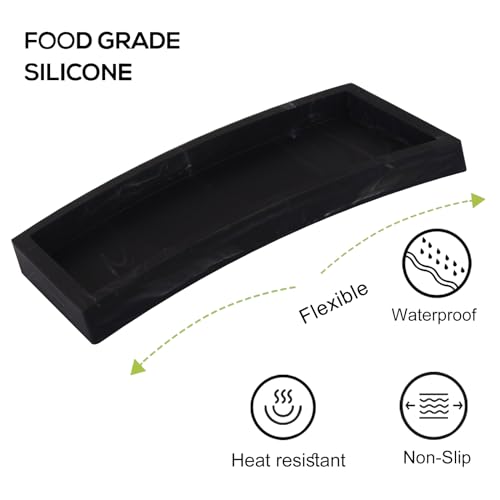 Small Bathroom Vanity Silicone Tray for Counter, Rectangle Dish Soap and Sponge Holder for Kitchen Sink, Perfume Organizer for Dresser, Marble Black - color: Marble Black, size: 7.9" x 4.0"
